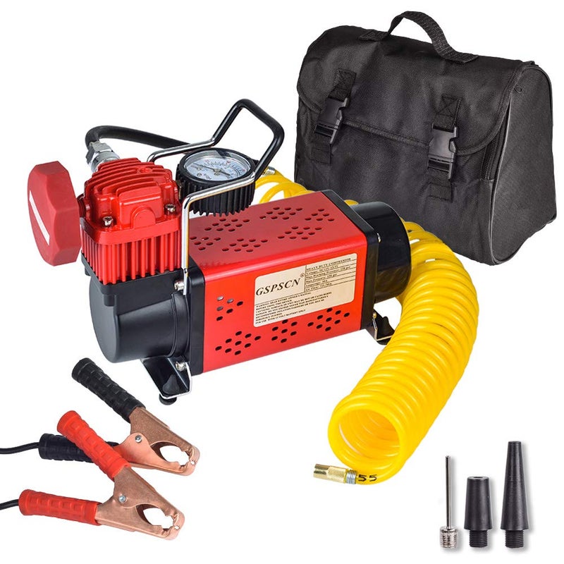 GSPSCN Portable 12V Air Compressor Pump, 150PSI Red Tire Inflator, Heavy Duty Auto Air Pump,for Car, Truck, RV, ATV, Bike,Balls,Lawn Mower and Other Inflatables - Image 1